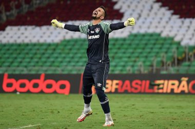 Rio de Janeiro, Brezilya, 24 Kasım 2021 Flüt takımının kalecisi Marcos Felipe Brezilya 'nın Maracan Stadyumu' nda oynanan maçta Internacional 'a karşı oynamıştır..