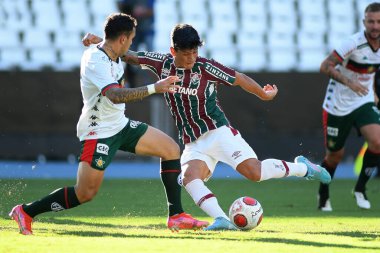 Rio de Janeiro, Brezilya, 13 Şubat 2022 Flüt takımının Alman Cano 'su Engenho Stadyumu' ndaki Carioca Şampiyonası 'nda oynanan fluminense vs. Portuguesa maçı sırasında