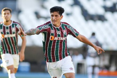 Rio de Janeiro, Brezilya, 13 Şubat 2022 Flüt takımının Alman Cano 'su, Enge Stadyumu' ndaki Carioca Şampiyonası 'nda oynanan fluminense vs. Portuguesa maçında golünü kutluyor.