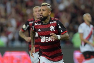 Rio de Janeiro, Brazil,July 30, 2022. Football player Arturo Vidal of flamengo celebrates his goal, during the game Flamengo x Atltico-GO for the Brazilian Championship at maracan stadium.