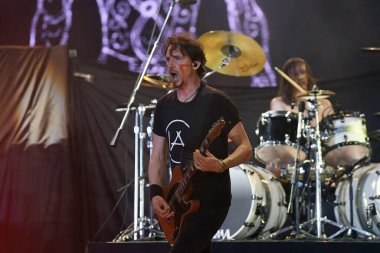 Rio de Janeiro, Brazil,September 2, 2022. Vocalist and guitarist Joe Duplantier of the French rock band Gojira, during a concert at Rock in Rio 2022, in the city of Rio de Janeiro.