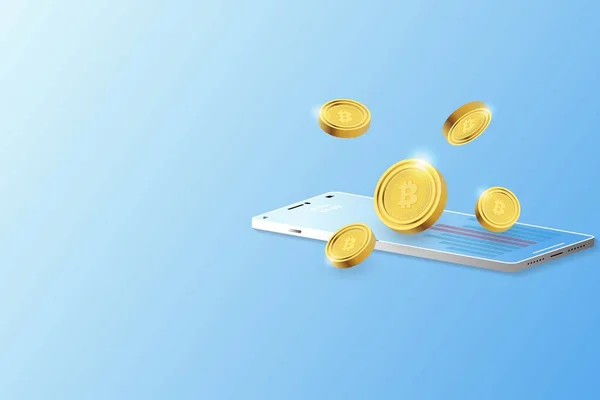 Cep telefonundaki şifreleme kavramı, mavi tonlu arka planda bir akıllı telefonun üzerinde yüzen altın paralar.
