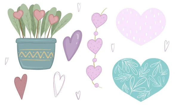 Schattige delicate set van elementen voor decor voor Valentijnsdag bloemen harten bladeren voor uitnodigingen en design — Stockfoto