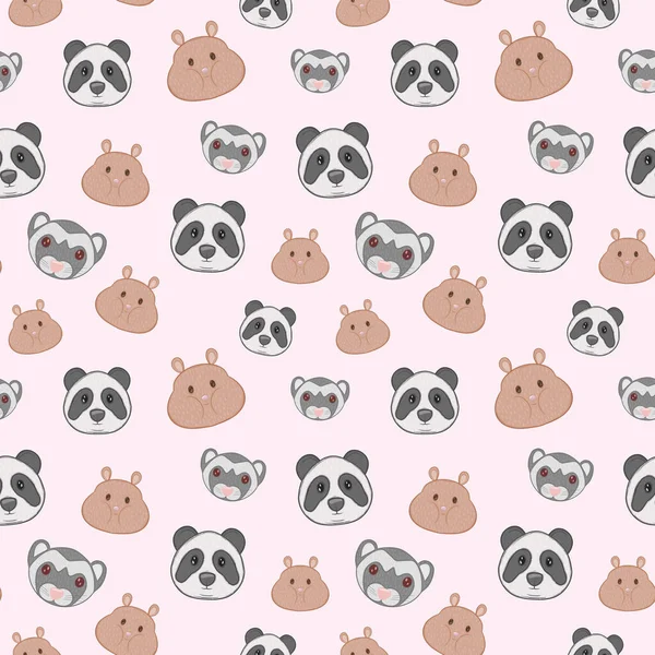 Χαριτωμένο παιδικό μοτίβο χωρίς ραφή με αστεία κεφάλια panda χάμστερ και κουνάβι φίμωτρα για ταπετσαρία ύφασμα διακόσμηση σχεδιασμό — Φωτογραφία Αρχείου