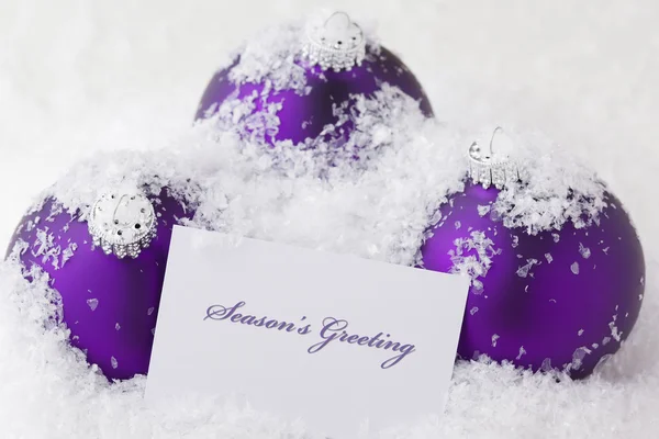 Christmas Ornaments with card and 'season's greeting'