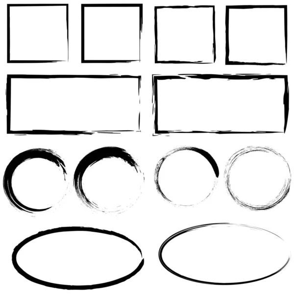 Tusz z figurą geometryczną. Ikona ramki. Odizolowane czarne elementy. Abstrakcyjny projekt. Pędzel do farby. Ilustracja wektora. Obraz zapasów. — Wektor stockowy