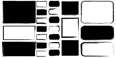Mürekkep geometrik şekillerin toplanması. İzole edilmiş siyah elementler. Boya fırçası tasarımı. Vektör çizimi. Resim yükle. 
