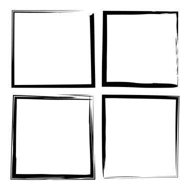 Grunge kare çerçeve takımı. Doodle tarzı. Soyut sanat tasarımı. Fırça çizimi. Boya sıçraması. Vektör çizimi. Resim yükle. 