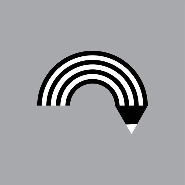 Semicerchio da matita. Logo artistico creativo. Sfondo scuro. Bianco e nero. Disegno a mano. Illustrazione vettoriale. Immagine stock. — Vettoriale Stock