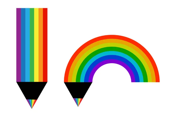 湾曲した半円形の鉛筆。虹の絵。クリエイティブアートロゴ。壁紙デザイン。ベクトルイラスト。ストック画像. — ストックベクタ