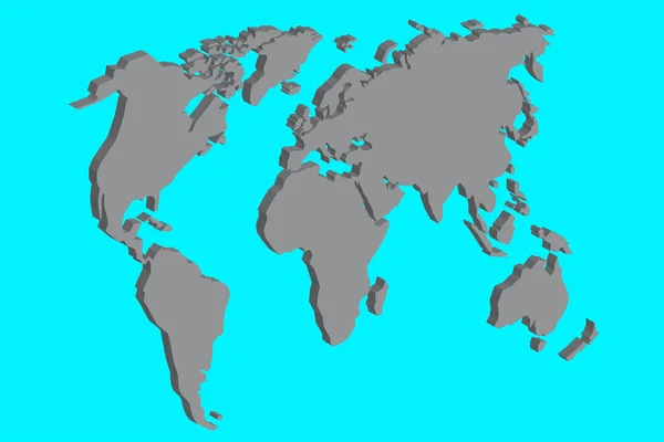 Mapa del mundo. Silueta gris. Fondo turquesa. Atlas geográfico. Estilo realista. Ilustración vectorial. Imagen de stock. — Vector de stock