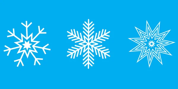 Set aus weißen Schneeflocken. Blauer Hintergrund. Winterzeit. Feriendekor-Element. Flache Kunst. Vektorillustration. Archivbild. — Stockvektor