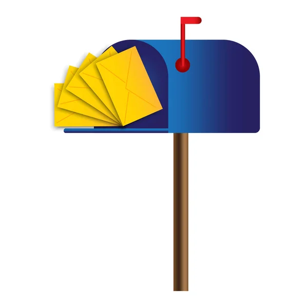 Blaues Postfach-Symbol. Briefumschläge. Poststempel. Flacher Stil. Kommunikationskonzept. Vektorillustration. Archivbild. — Stockvektor