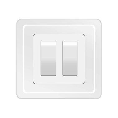 Duvar anahtarı. Elektrik gücü. Düz düğme. Lamba ışığı. Plastik ev elementi. Vektör çizimi. Resim yükle. 