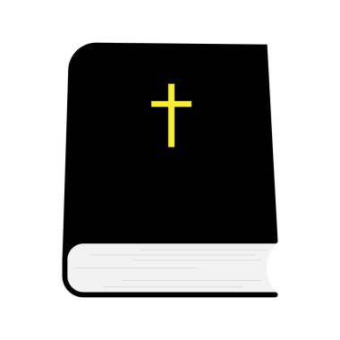 İncil ikonu. Kara defter. Sarı haç. Din geçmişi. Basit düz dizayn. Vektör çizimi. Resim yükle. 