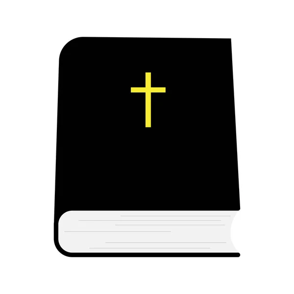 Icona della Bibbia. Libro nero. Croce gialla. Contesto religioso. Design semplice e piatto. Illustrazione vettoriale. Immagine stock. — Vettoriale Stock
