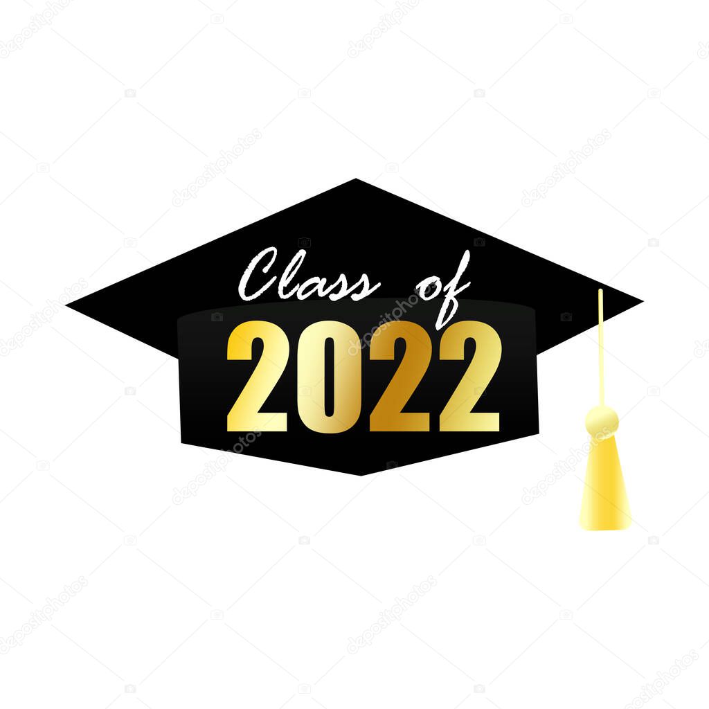 Senior 2022. Graduation ceremony logo. Illustration of graduation from college school institute. Vector illustration. Stock image.