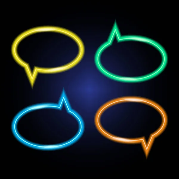 Set van chat bubbels pictogram. Donkere achtergrond. Neon oranje, geel, blauw, groene elementen. Vector illustratie. Voorraadafbeelding. — Stockvector