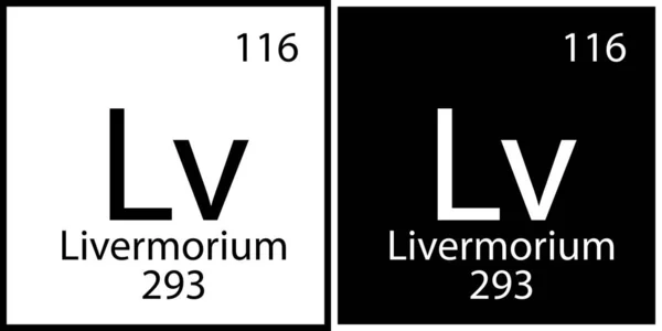 Livermoriums kemiska elementskylt. Periodisk symbol. Svart och vitt. Mendeleevs bord. Vektorillustration. Lagerbild. — Stock vektor