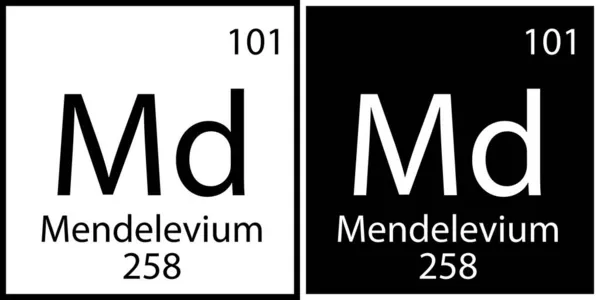 Ikona chemického prvku Mendelevium. Pravidelný symbol. Černobílý. Mendeleevova tabulka. Vektorová ilustrace. Stock image. — Stockový vektor