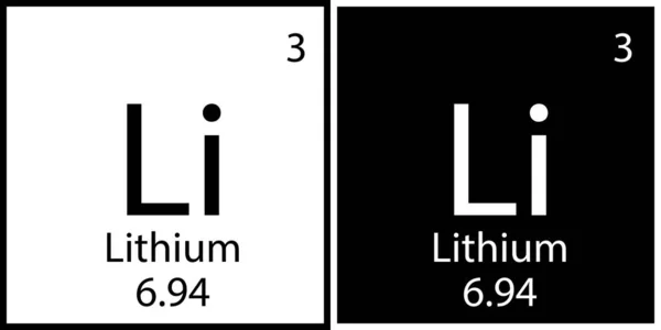 Lithium teken. Zwart op wit. Chemisch element. Mendelijst. Periodiek symbool. Vector illustratie. Voorraadafbeelding. — Stockvector