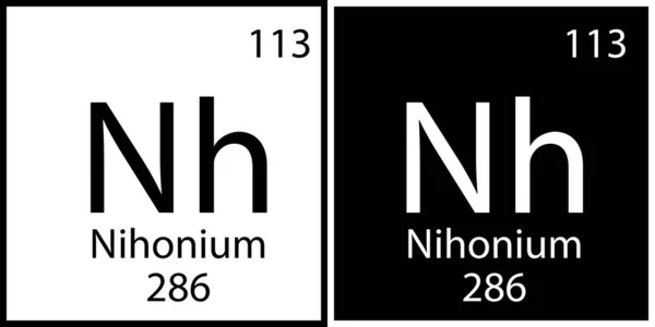Symbole de nihonium. Icône d'élément périodique. Table de Mendeleev. Blanc et noir. Symbole plat. Illustration vectorielle. Image de stock. — Image vectorielle