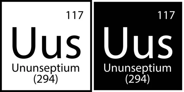 Symbol ununseptium. Czarne i białe kwadraty. Pierwiastek chemiczny. Mendelejew układ okresowy. Ilustracja wektora. Obraz zapasów. — Wektor stockowy