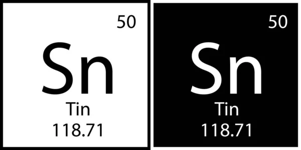 Simbolo di stagno. Elemento chimico. Tavola periodica. Numero atomico. Quadrato bianco e nero. Illustrazione vettoriale. Immagine stock. — Vettoriale Stock