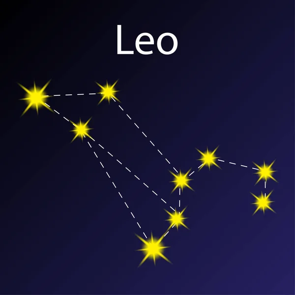 レオ星座。濃い青の背景。ホロスコープのシンボルだ。抽象美術。宇宙空間。ベクトルイラスト。ストック画像. — ストックベクタ