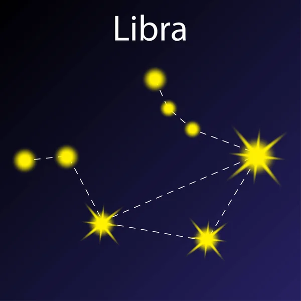 Weegschaal constellatie icoon. Horoscoop symbool. Astrologisch element. Blauwe sterrenachtergrond. Vector illustratie. Voorraadafbeelding. — Stockvector