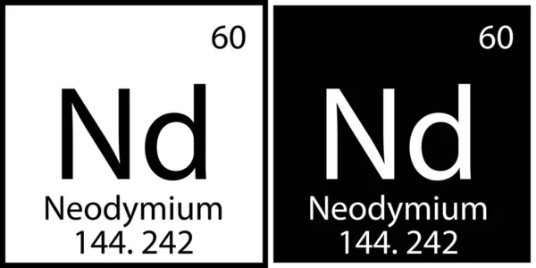 Neodymium symbool. Periodiek systeem. Atoomnummer. Chemisch element. Zwart wit vierkant. Vector illustratie. Voorraadafbeelding. — Stockvector