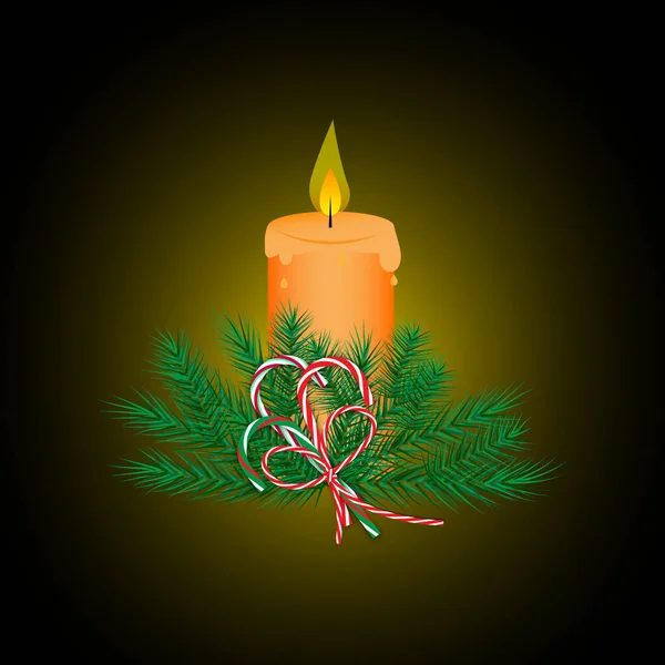 Christmas candle. Advent symbol. Wreath icon. Holiday decoration. Glowing background. Vector illustration. Stock image. — Stock Vector