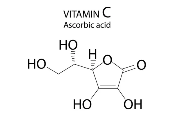 Fórmula molecular de vitamina C. Estructura atómica. Educación en química. Conocimiento científico. Ilustración vectorial. Imagen de stock. — Archivo Imágenes Vectoriales