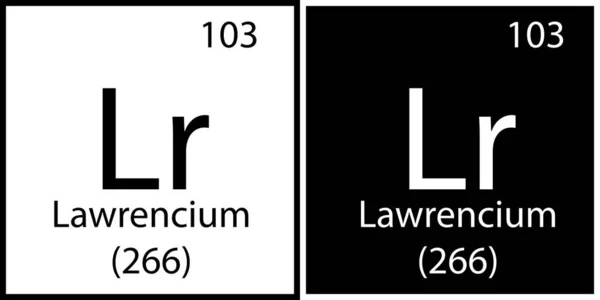Simbolo chimico del Lawrencium. Arte piatta. Tavolo Mendeleev. Quadri. Struttura scientifica. Illustrazione vettoriale. Immagine stock. — Vettoriale Stock
