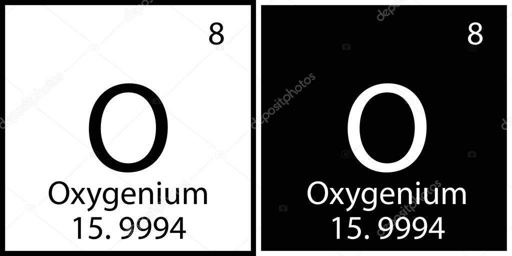 Oxygenium chemical symbol. Banner design. Mendeleev table. Square frame. Science icon. Vector illustration. Stock image. 
