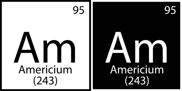 Americium chemical sign. Mendeleev table. Flat art. Science structure. Square frames. Vector illustration. Stock image. — Stock Vector