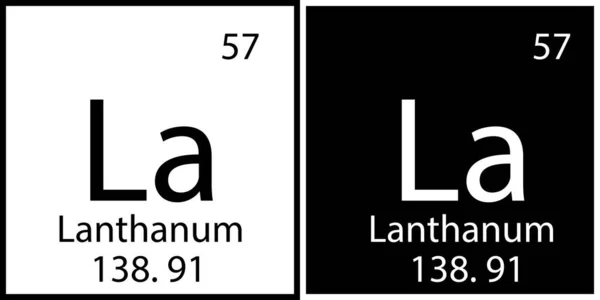 Chemický symbol lanthanu. Mendeleevova tabulka. Čtvercové rámy. Vzdělání. Vektorová ilustrace. Stock image. — Stockový vektor