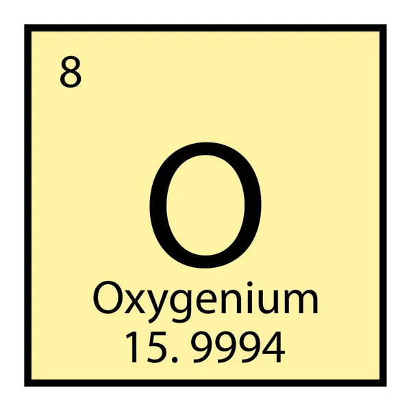 Icona chimica dell'ossigeno. Simbolo tavola periodica. Segno isolato. Fondo giallo chiaro. Illustrazione vettoriale. Immagine stock. — Vettoriale Stock