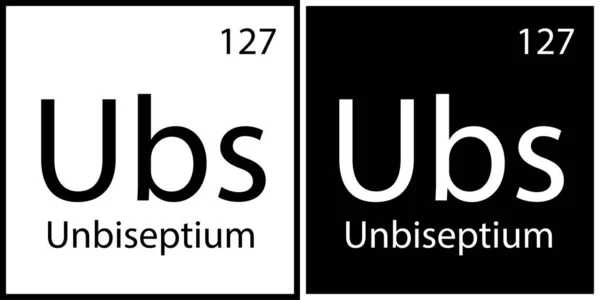 Icono de Unbiseptium. Elemento de mesa Mendeleev. Signo químico. Cuadrados blancos y negros. Ilustración vectorial. Imagen de stock. — Vector de stock