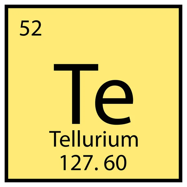 Tellurium kémiai elem. Mendeleev szimbóluma. Asztali szimbólum. Vonalművészet. Sárga háttér. Vektor illusztráció. Készletkép. — Stock Vector