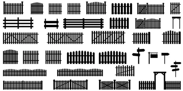 Omheining silhouet icoon set. Zwarte schaduw. Contour effect. Thuis veiligheid. Houten heg. Vector illustratie. Voorraadafbeelding. — Stockvector