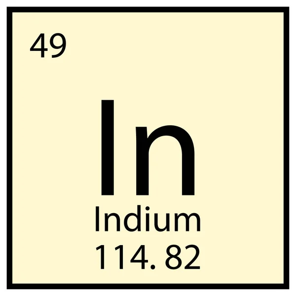 Chemisches Element Indium. Mendeleev-Symbol. Tischsymbol. Schwarzer Rahmen. Linienkunst. Vektorillustration. Archivbild. — Stockvektor