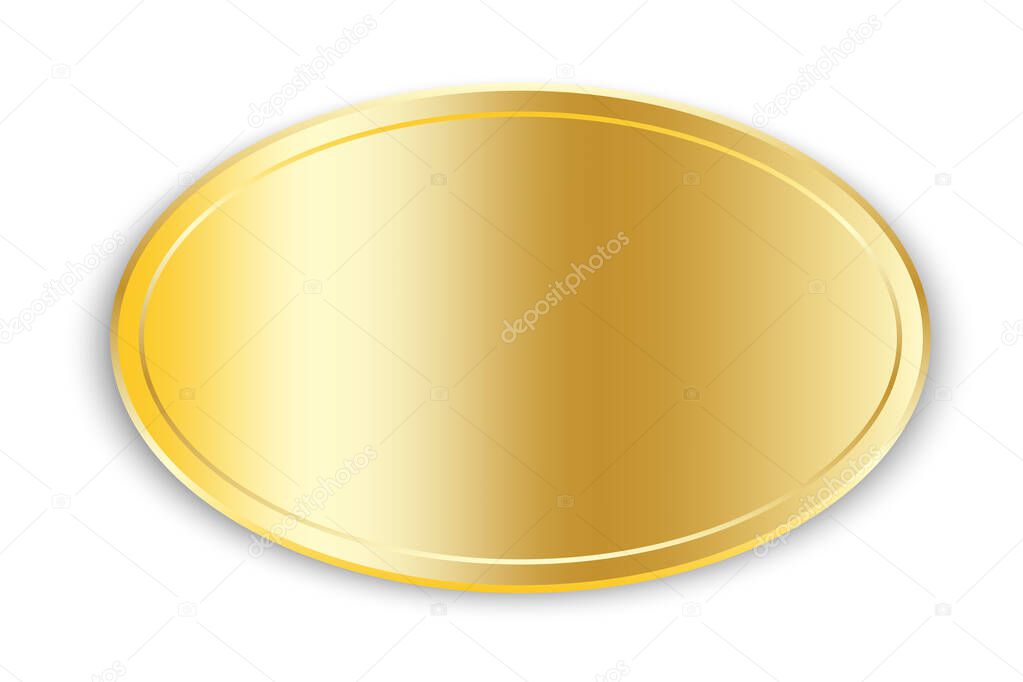 Golden plate icon. Name tag. Oval shape. Realistic design. Gradient effect. Simple art. Vector illustration. Stock image. 