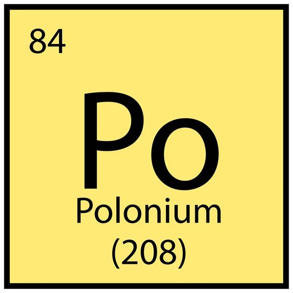 Polonium chemical sign. Mendeleev table element. Square frame. Yellow background. Vector illustration. Stock image. — Vettoriale Stock