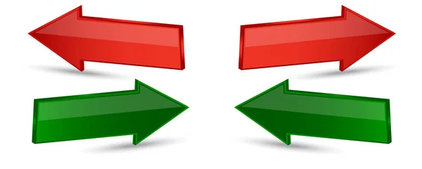 4 개의 화살 아이콘. 좌회전, 우회전. 빨강 과 초록. 간단 한 디자인. 사업적 배경. 벡터 일러스트. Stock image. — 스톡 벡터