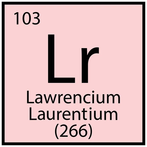 Icona chimica di Lawrencium. Elemento del tavolo Mendeleev. Concetto educativo. Sfondo rosa. Illustrazione vettoriale. Immagine stock. — Vettoriale Stock