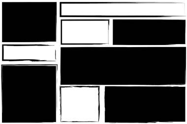 Grunge rectangular frames icon set. Abstract ink. Creative design. Hand drawn picture. Vector illustration. Stock image. 