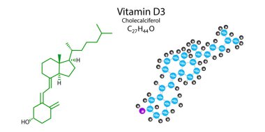 Kolekalciferol moleküler yapısı. D3 vitamini iskelet formülü. Bilim geçmişi. Vektör çizimi. Resim yükle. 