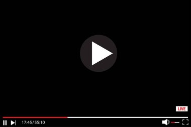 Video ekran simgesi. Canlı yayın. Kontrol paneli. Multimedya uygulaması. Teknoloji konsepti. Vektör çizimi. Resim yükle. 