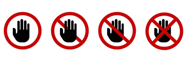 Sin iconos de mano. Círculo rojo. Señal de información prohibida. Deja de tocar. Símbolo del esquema. Ilustración vectorial. Imagen de stock. — Archivo Imágenes Vectoriales